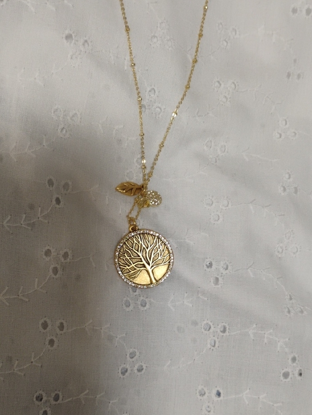 Gold Tree of Life Pendant Necklace with Leaf Accents By Sequin Brand